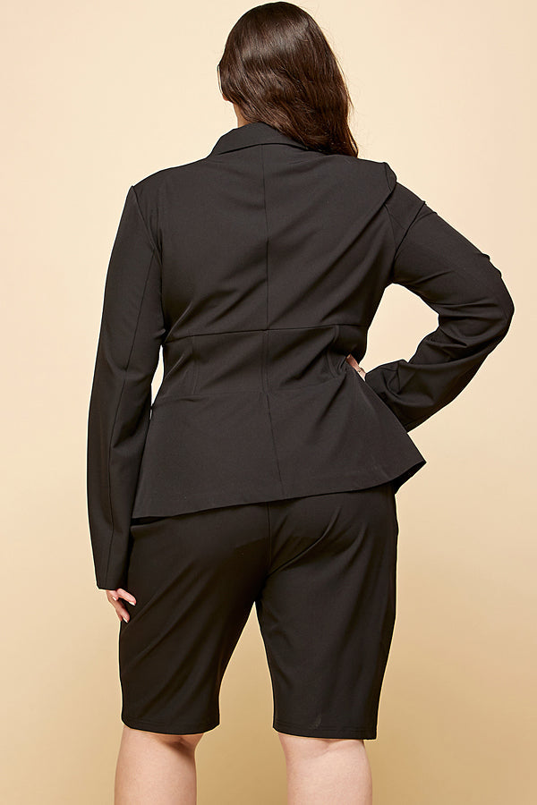 Plus Size Long Sleeve Jacket Biker Short Set