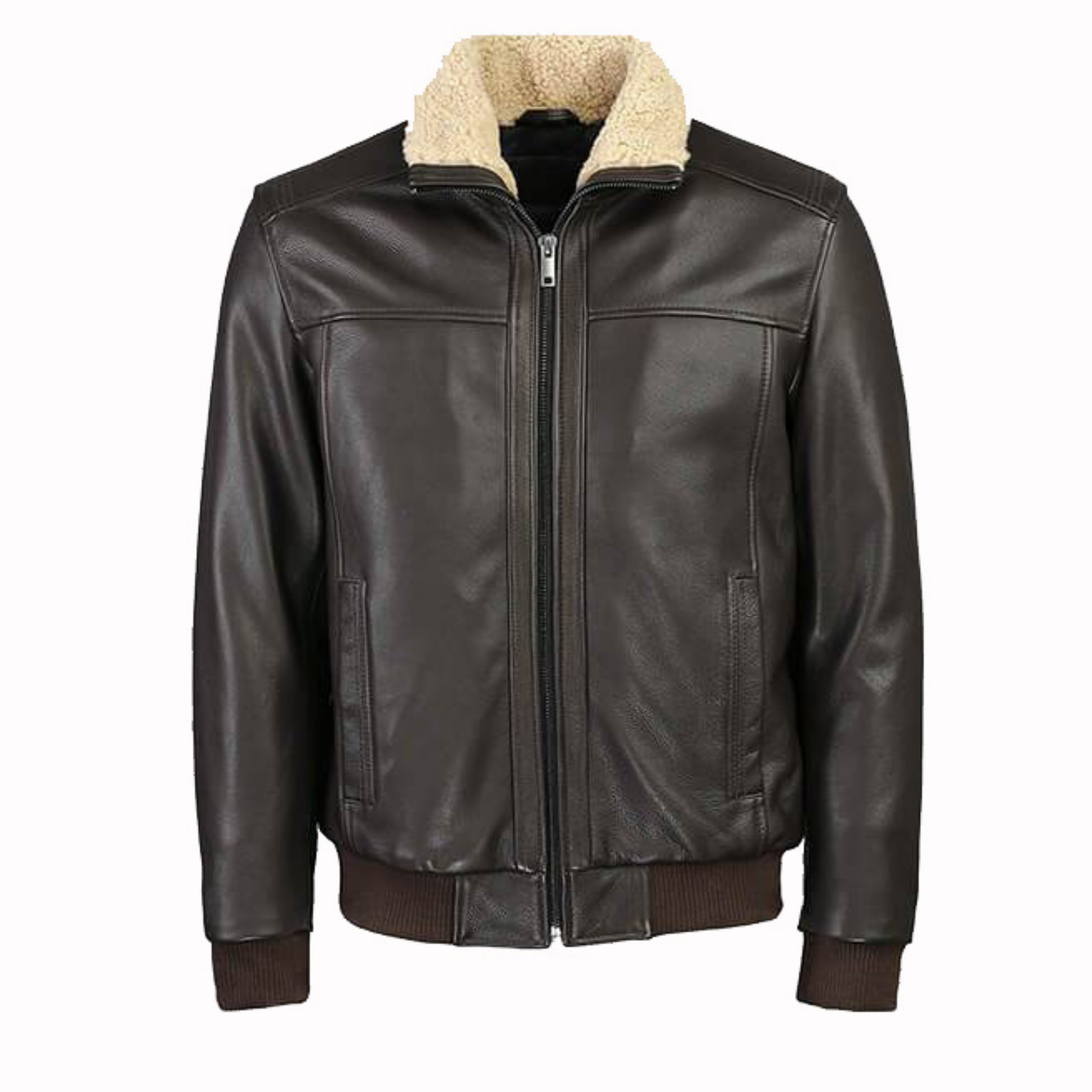 Arlo Men's Bomber Full Grain Leather Jacket With Fur Collar