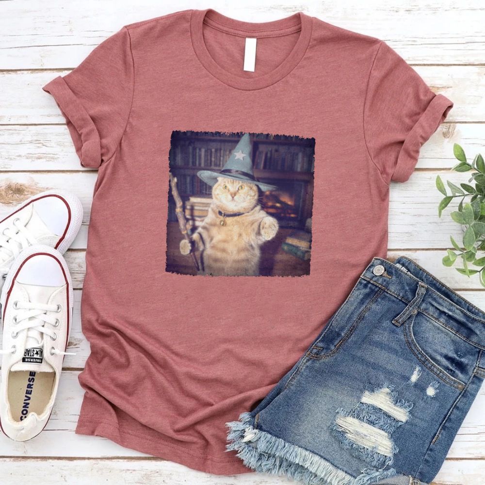 Wizard Cat Halloween Shirt â€?Funny Cat Meme Graphic Tee