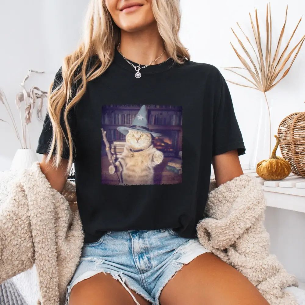 Wizard Cat Halloween Shirt â€?Funny Cat Meme Graphic Tee