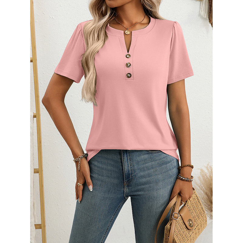 Women's Notch V‑Neck Short‑Sleeve Tunic Top