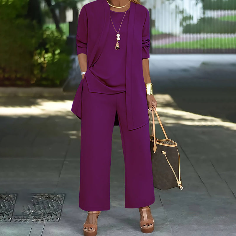 Women's Plus Size Casual 3-Piece Set Open Front Cardigan Sleeveless Vest Pants Solid Color Lounge Set