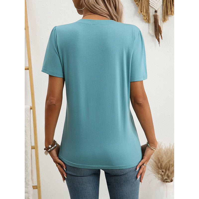 Women's Notch V‑Neck Short‑Sleeve Tunic Top