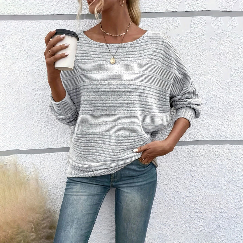 Women's Textured Round-Neck Long-Sleeve Pullover