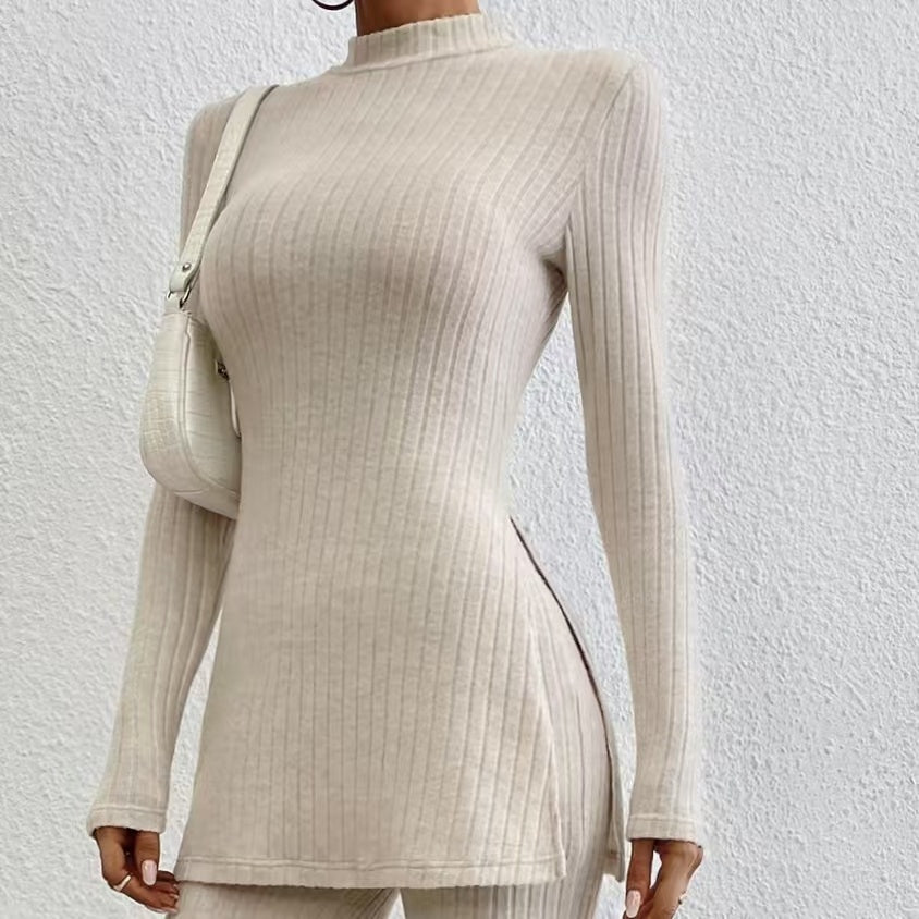 Women's Ribbed V‑Neck Top & Pants Set