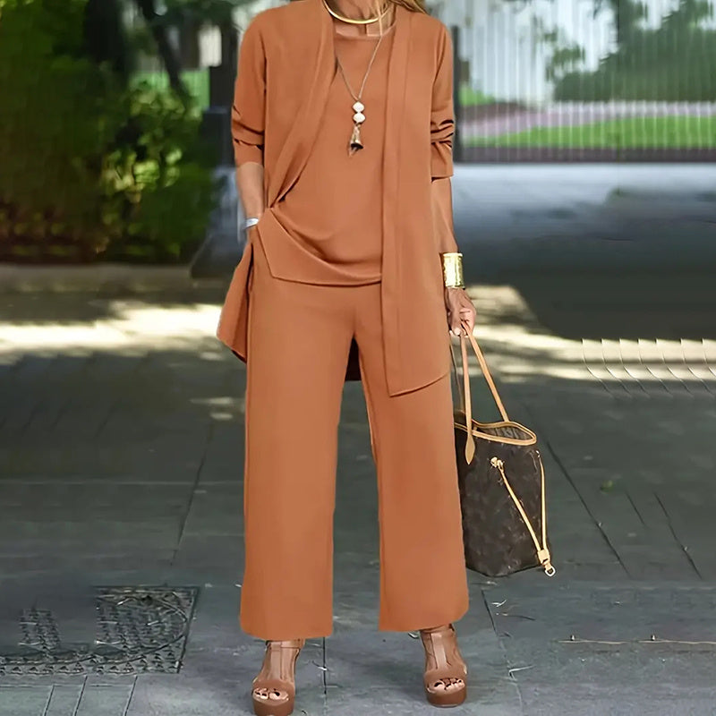 Women's Plus Size Casual 3-Piece Set Open Front Cardigan Sleeveless Vest Pants Solid Color Lounge Set