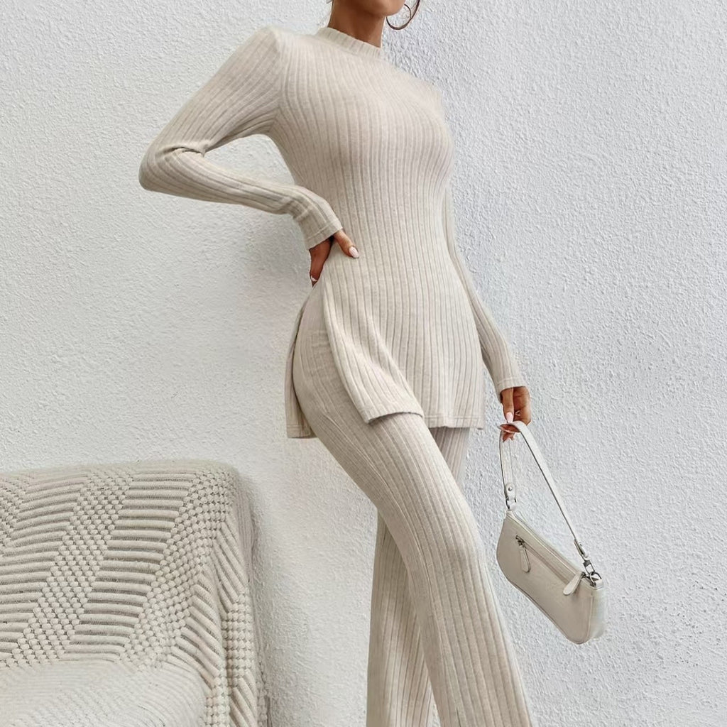 Women's Ribbed V‑Neck Top & Pants Set