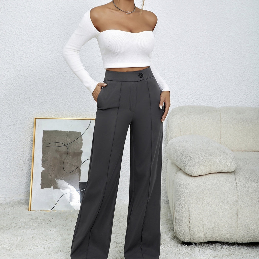 Ladies' Solid Color Loose Wide Leg Straight Leg Pants