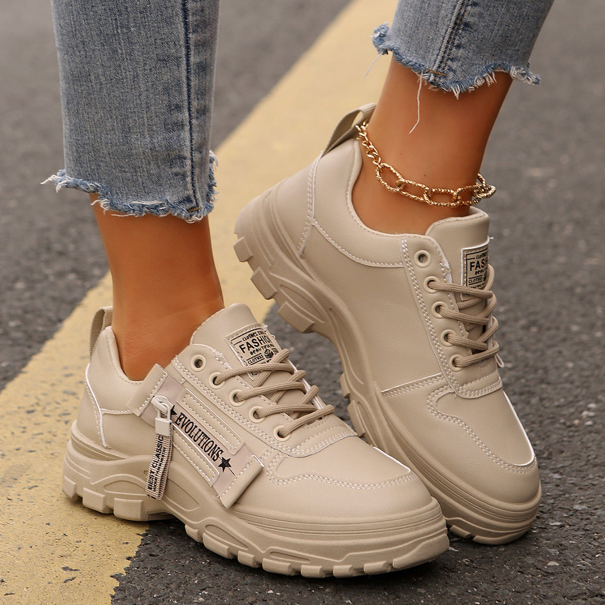 Women's Lace‑Up Side‑Zipper Sports Sneakers