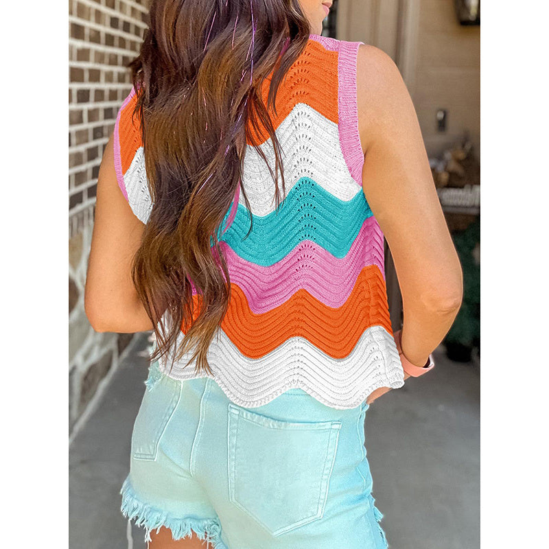 Women's Rainbow-Striped Cropped Sweater Vest