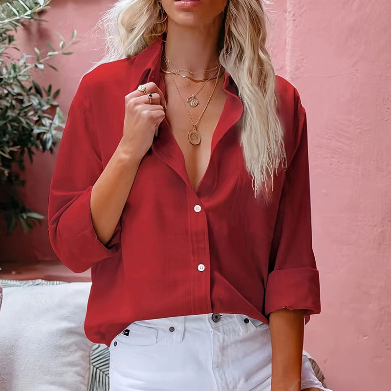 Simple Button Front Shirt, Elegant Long Sleeve Shirt Tops