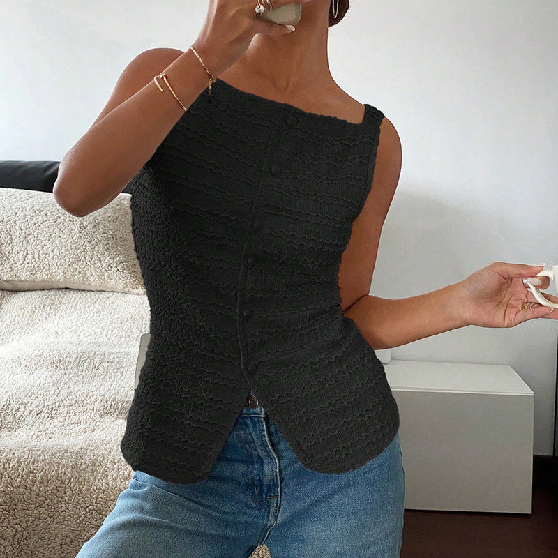 Trendy Square Neck Button Up Vest Top Y2k Going Out Tank Tops
