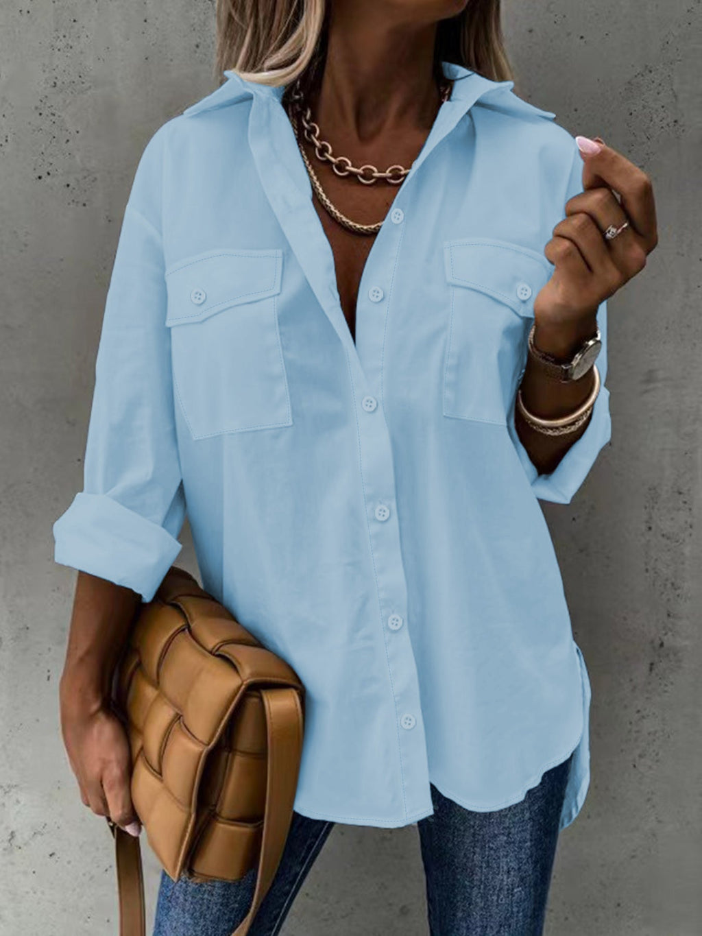 Women's Casual Long Sleeve Shirt with Pocket