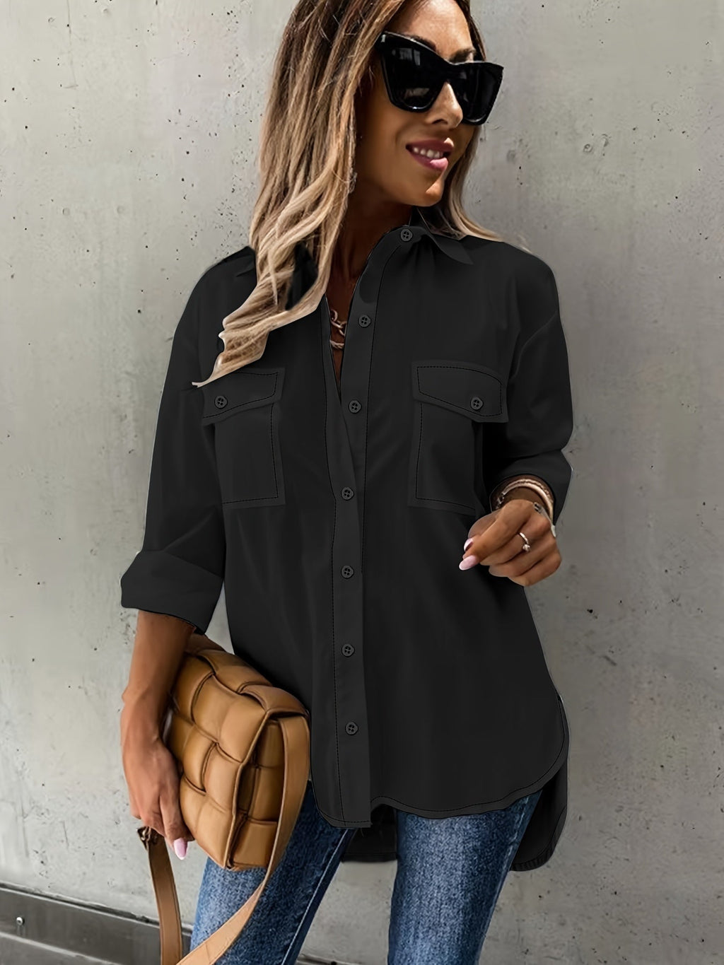 Women's Casual Long Sleeve Shirt with Pocket