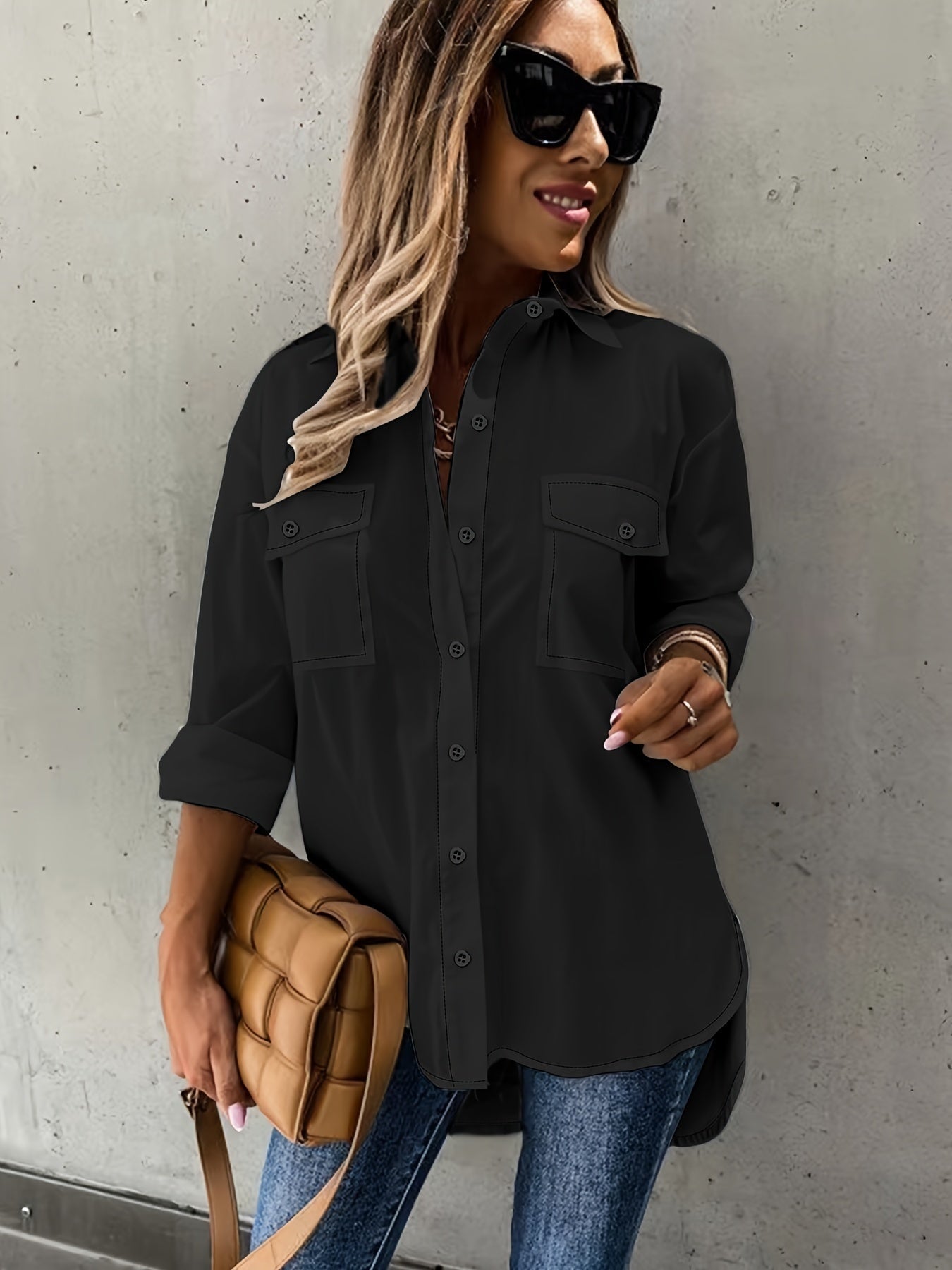 Women's Casual Long Sleeve Shirt with Pocket