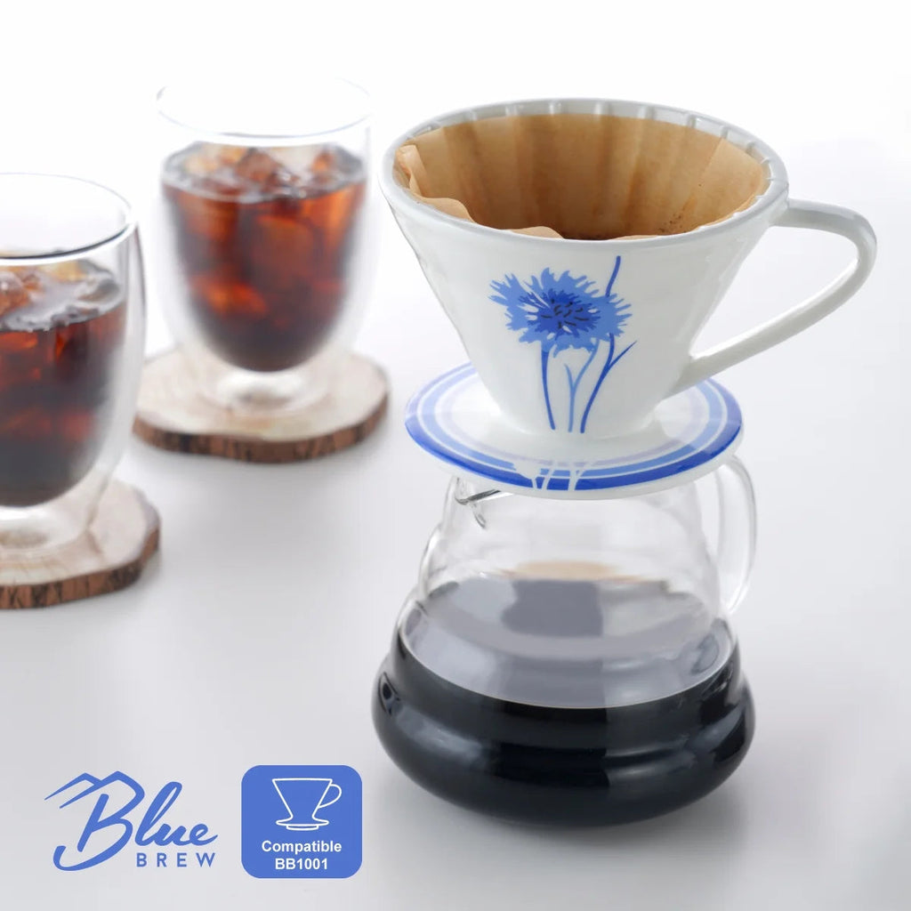 BLUE BREW Ceramic Pour Over Coffee Dripper & Borosilicate Glass Server Set â€?Premium Single-Serve Coffee Maker with Heat-Resistant Carafe