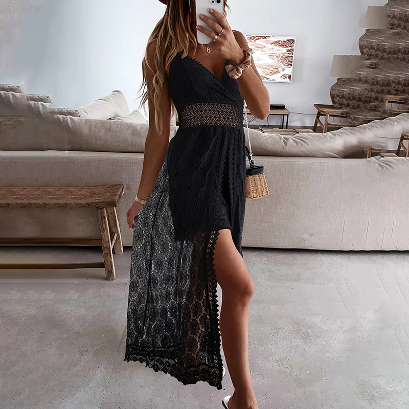 Women's Summer Elegant Lace Jumpsuit - V-Neck Sleeveless Romper