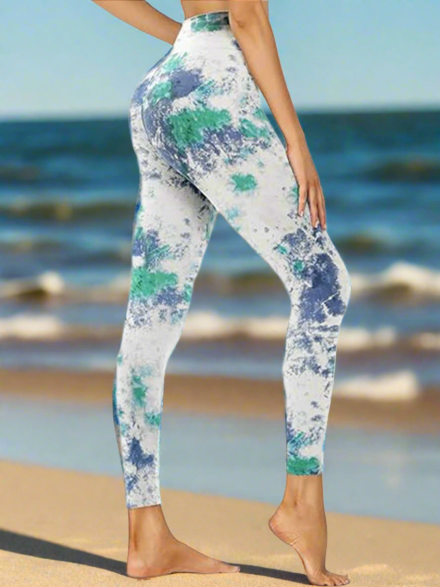 Cropped High-Rise Leggings â€?Sky Blue Print Workout Pants