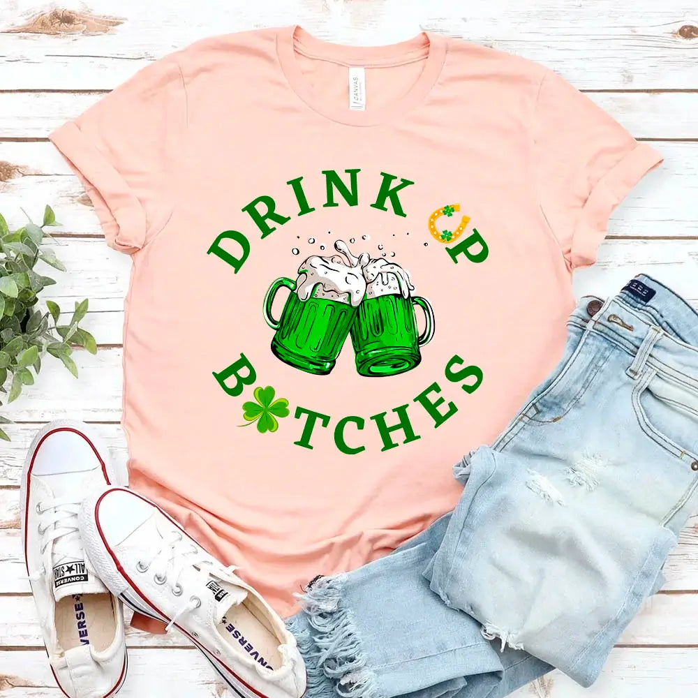 Cheers F*ckers, Drink Up B*tches Saint Paddy Couples T-Shirt