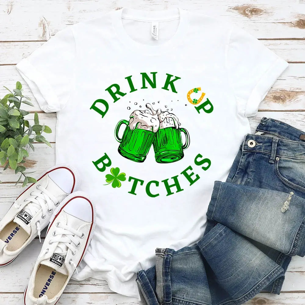 Cheers F*ckers, Drink Up B*tches Saint Paddy Couples T-Shirt