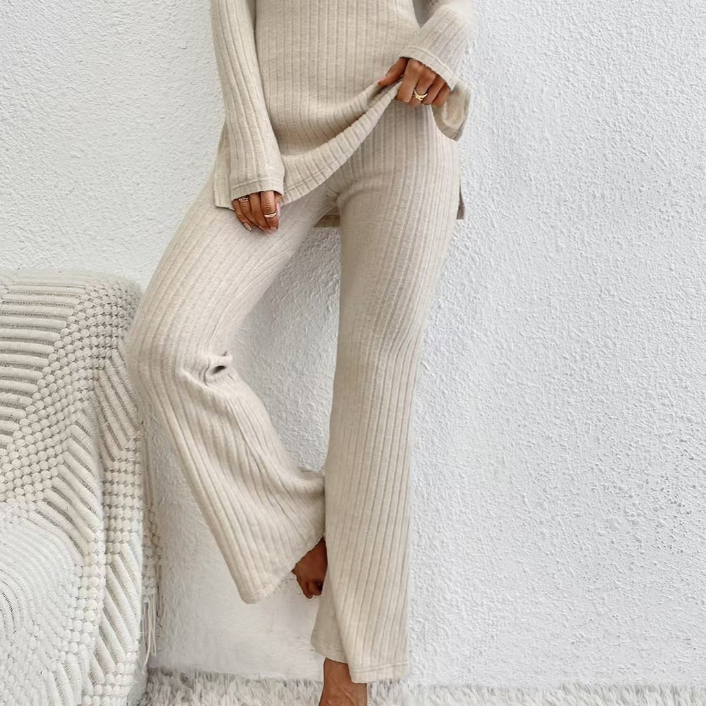 Women's Ribbed V‑Neck Top & Pants Set