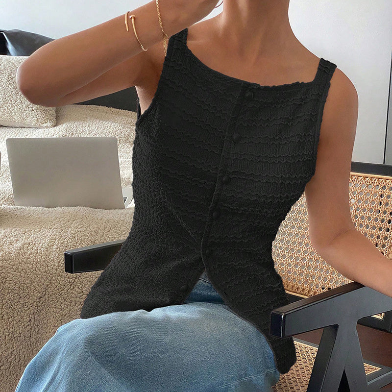 Trendy Square Neck Button Up Vest Top Y2k Going Out Tank Tops