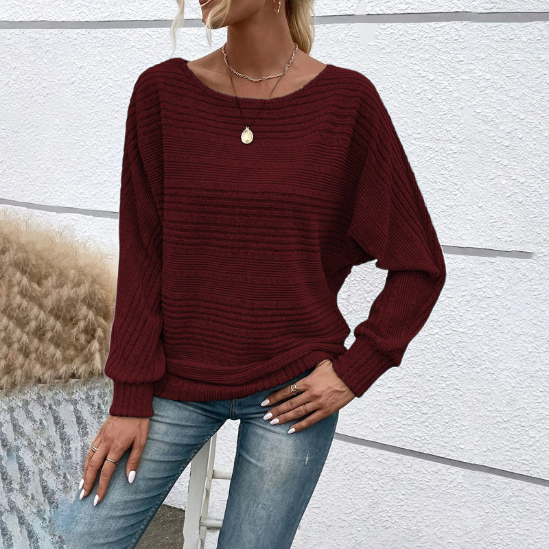 Women's Textured Round-Neck Long-Sleeve Pullover