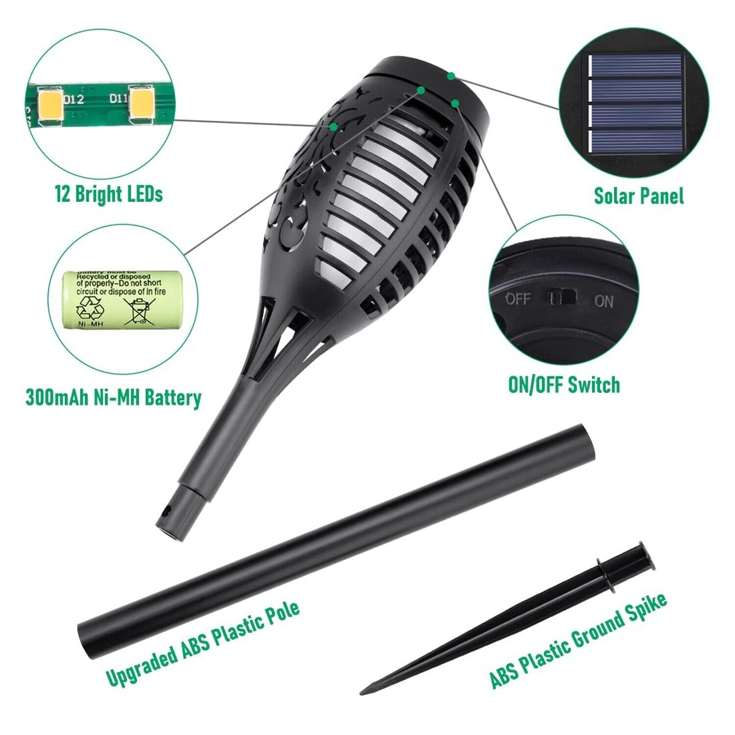 IkeeRuic Solar Torch Lights â€?6 Pack Flickering Flame Outdoor Garden Lights