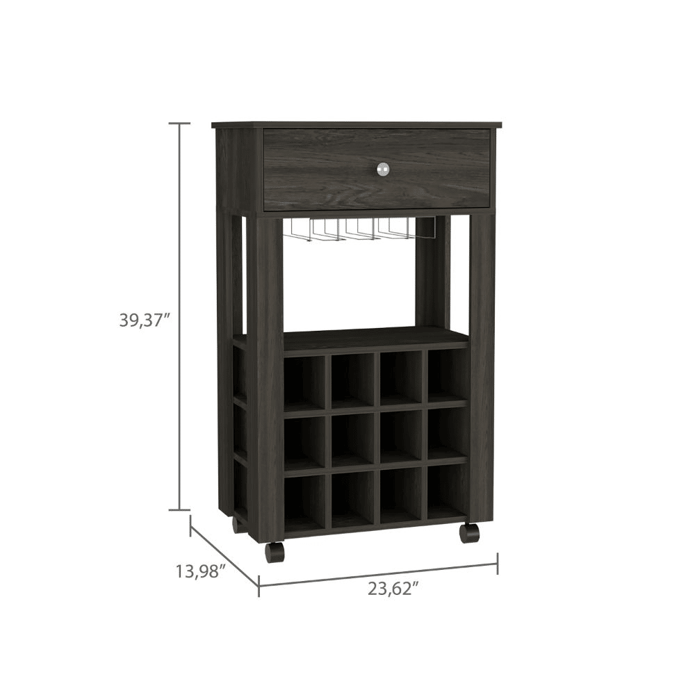Espresso 1-Drawer 12-Bottle Wine Cabinet Carbon