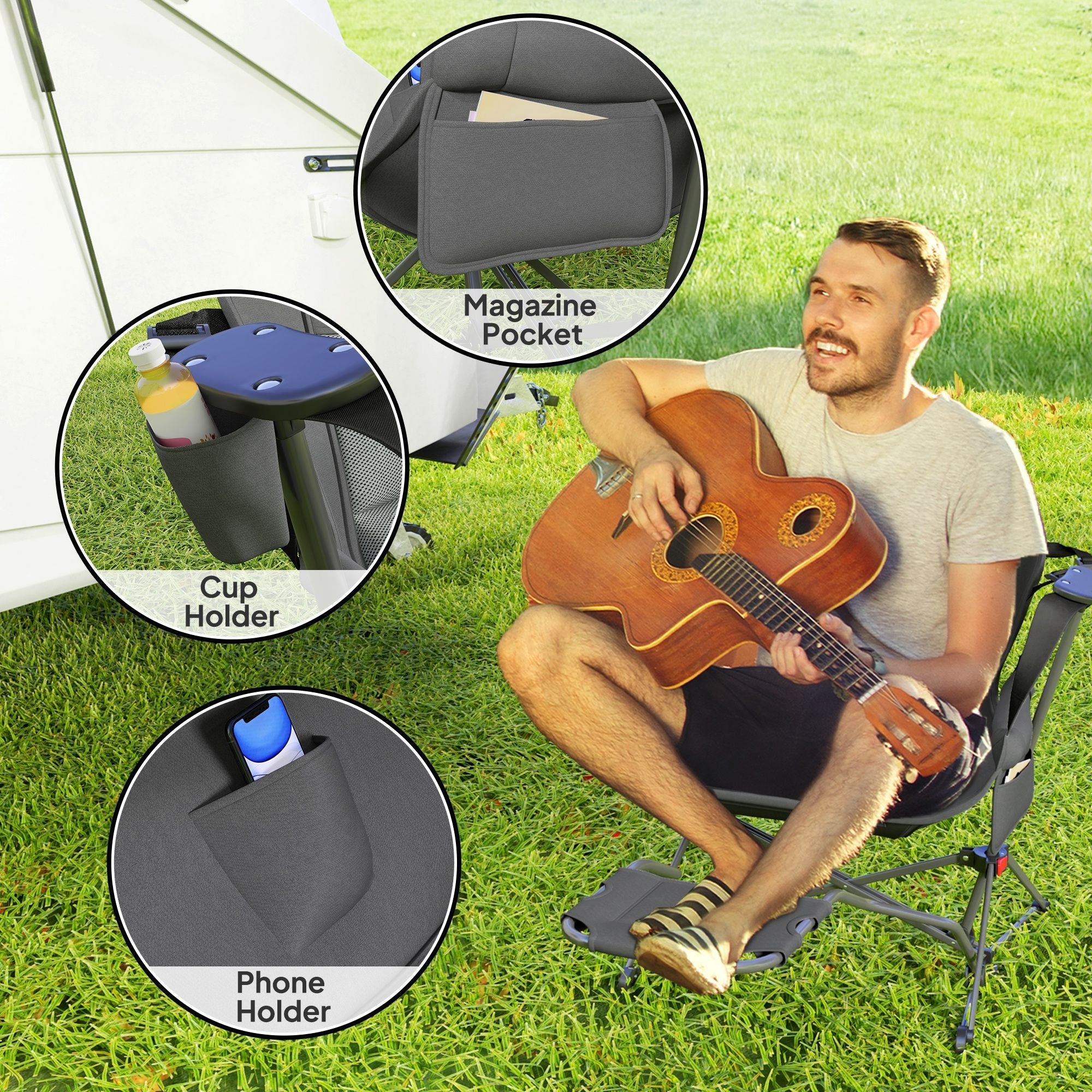 Hammock Camping Chair Set of 2, Adjustable Back Folding Swinging Hammock Chair with Cup Holder, Padded Seat, Dark Gray