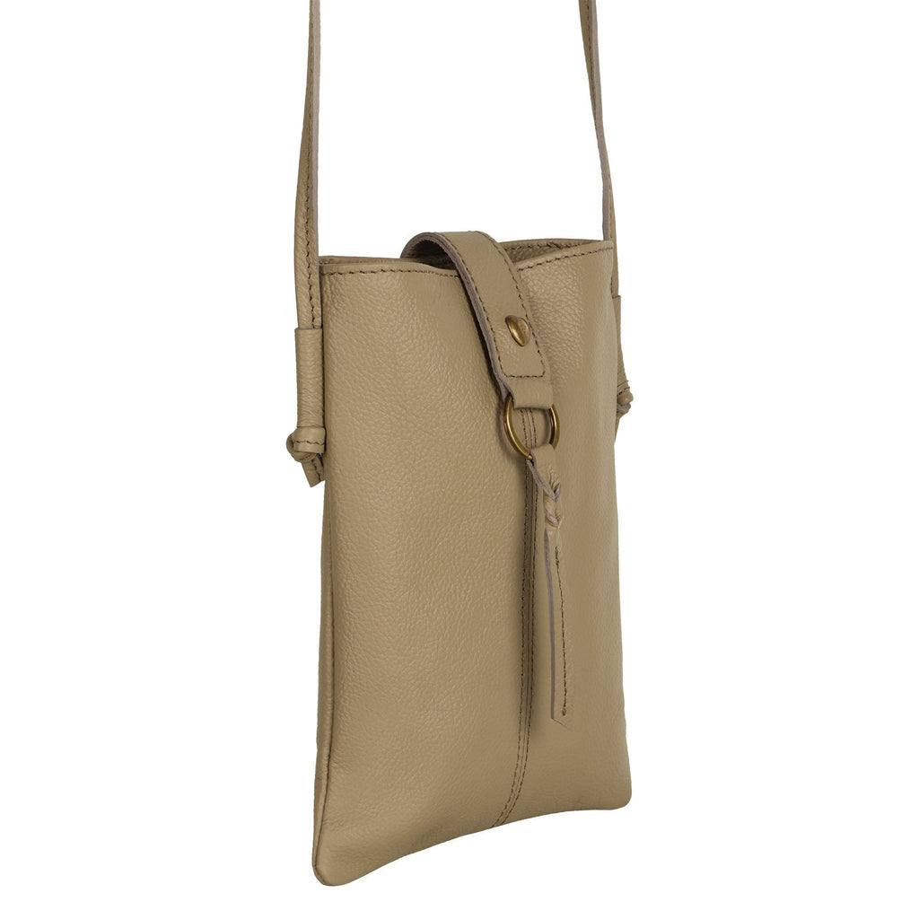 Jennie Small crossbody bag w/ slim strap closure & tassel - Light Brown