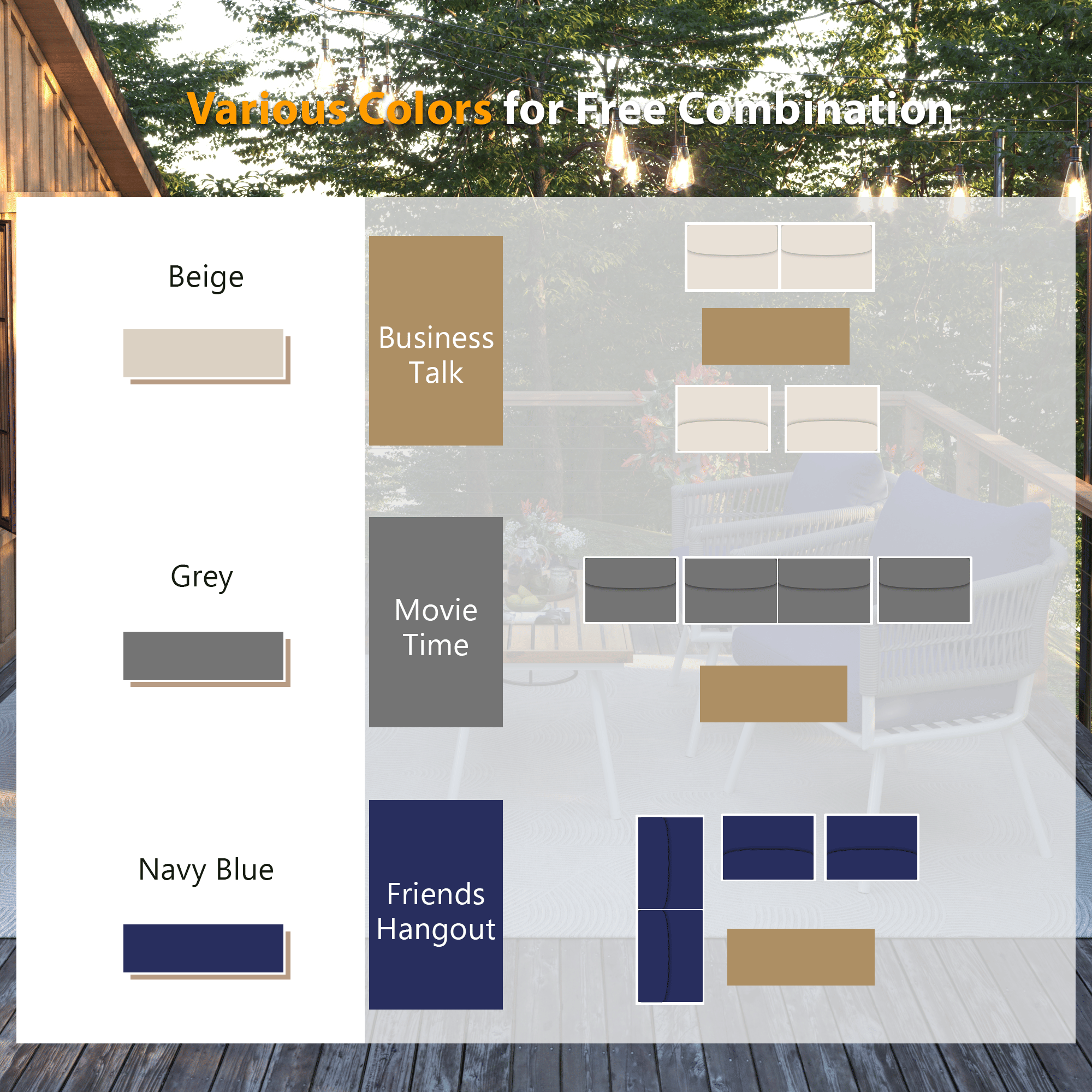 4-Piece Patio Furniture Set, Outdoor Furniture with Acacia Wood Table, Patio Conversation Set with Deep Seating & Thick Cushion for Backyard Porch Balcony