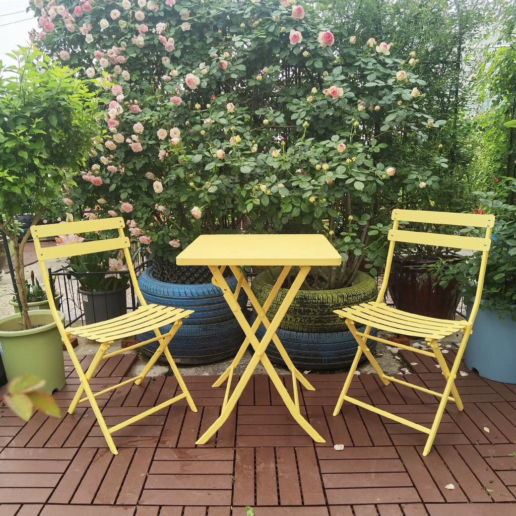 3 Piece Patio Bistro Set of Foldable Square Table and Chairs