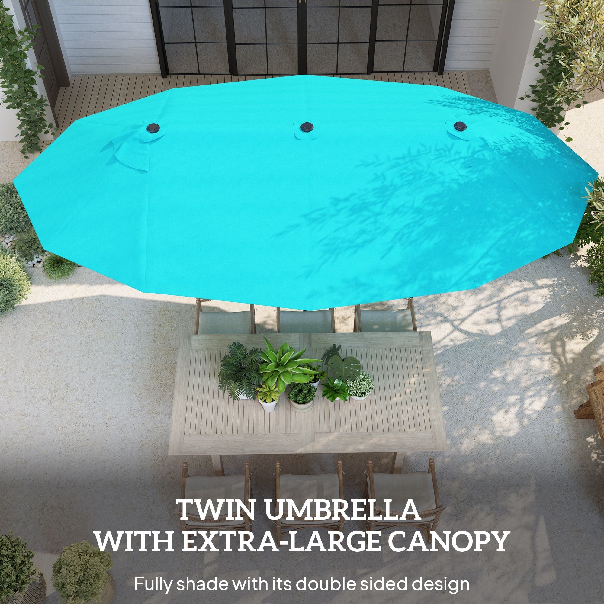 Outsunny Patio Umbrella 15ft Double-Sided Outdoor Market Extra Large Umbrella with Crank Handle for Backyard, Blue
