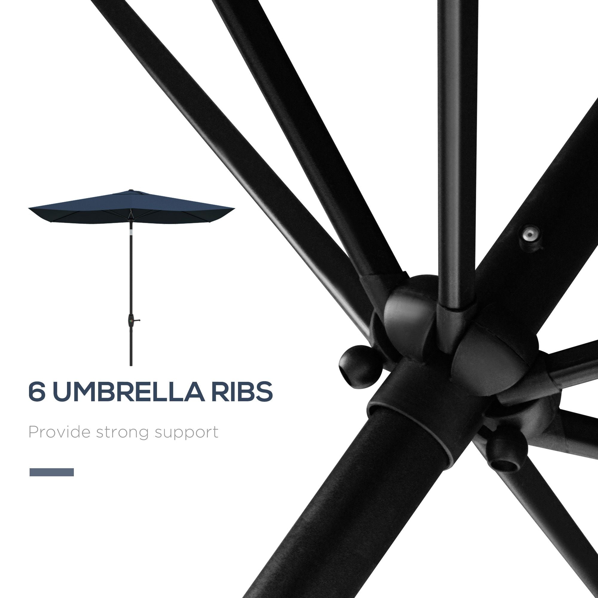 Outsunny 6.6x10ft Rectangular Umbrella: Blue Patio Shade with Crank & Tilt