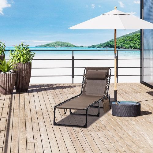 Portable Folding Recliner Chair Lightweight Adjustable Backrest with Removable Pillow Foldable Camping Lounger Sunbathing Bed for Patio Garden Beach Outdoor Use