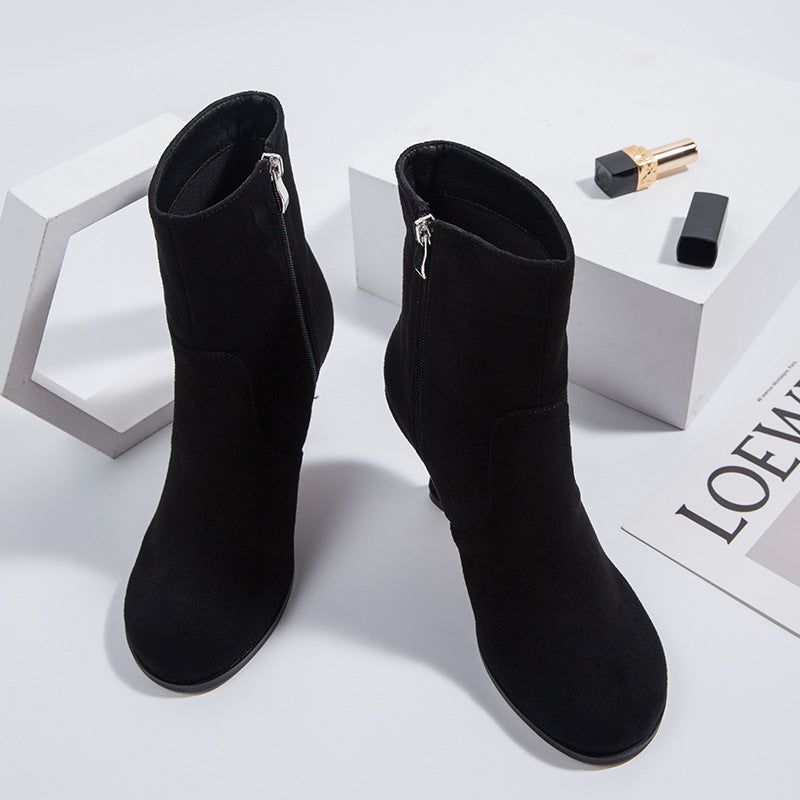 Round Toe Women's Boots Autumn And Winter High-Heeled Stiletto Boots