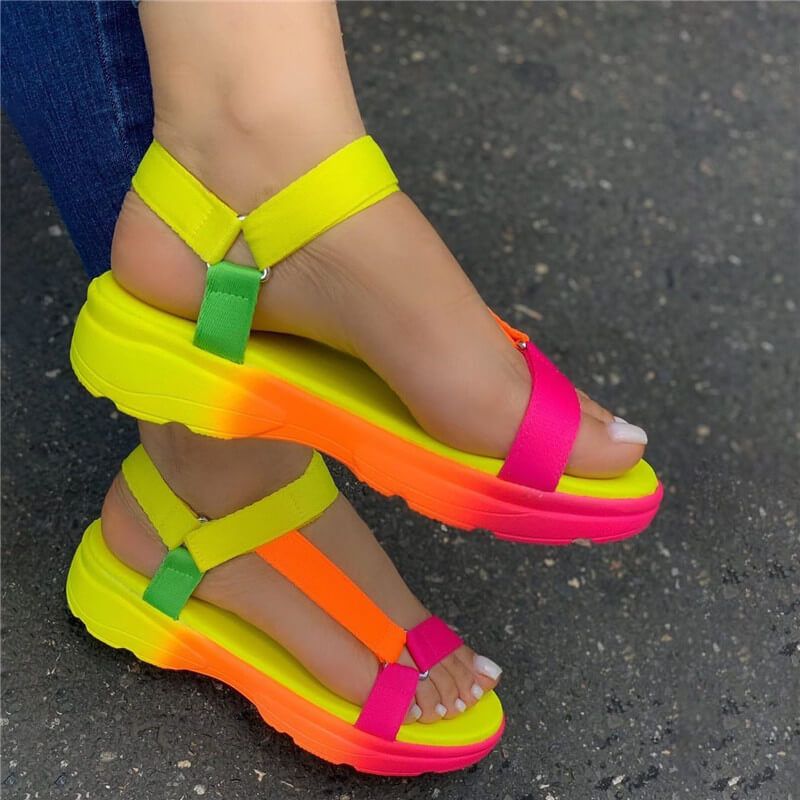 Colorful Wedge Sandals Summer Women Korean Style Fashion Breathable Plus Size Soft Bottom Platform Slippers Sandalias Para Mujer