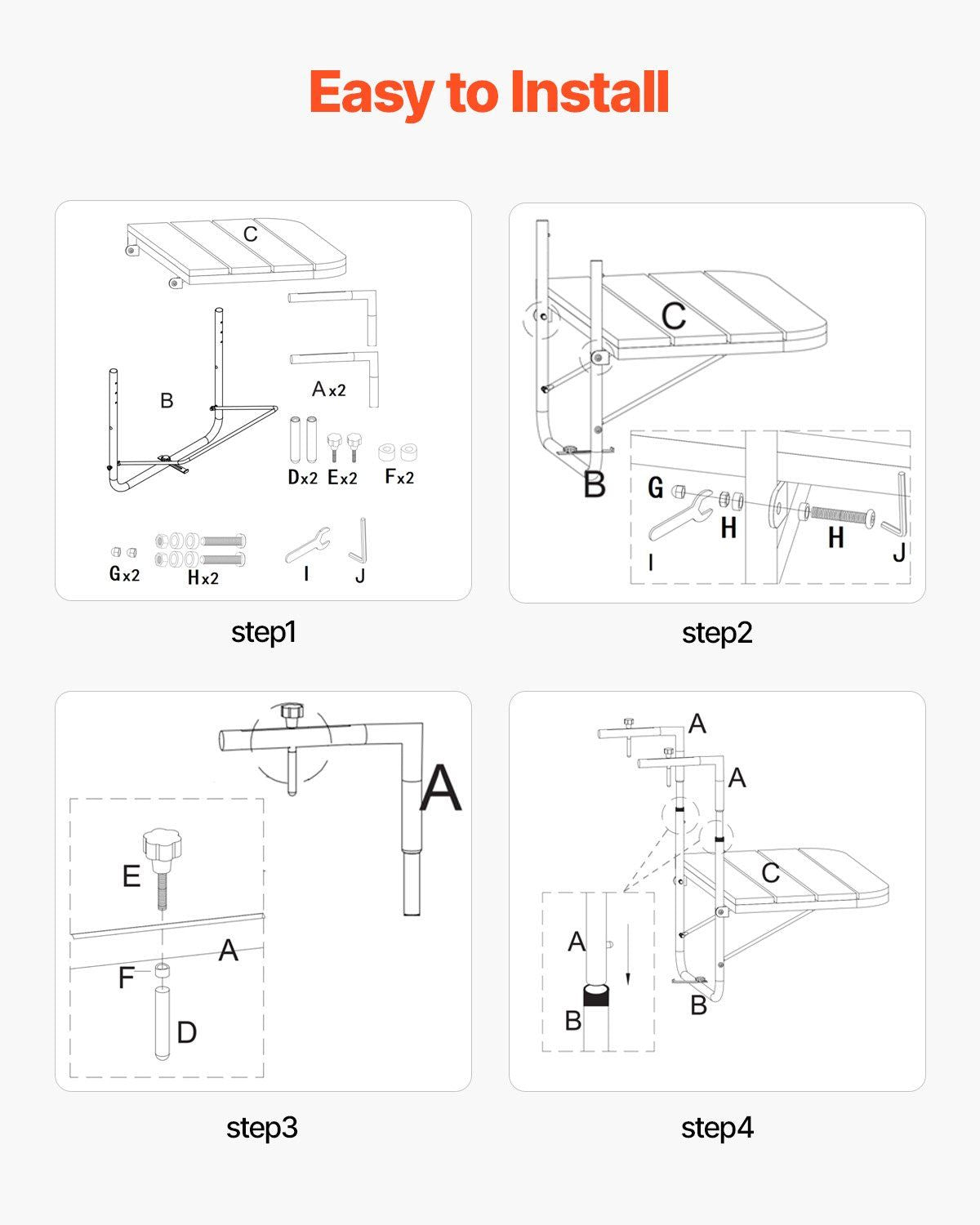 Balcony Hanging Table 25 x 24 in Outdoor Patio Railing Bar Table Adjusable