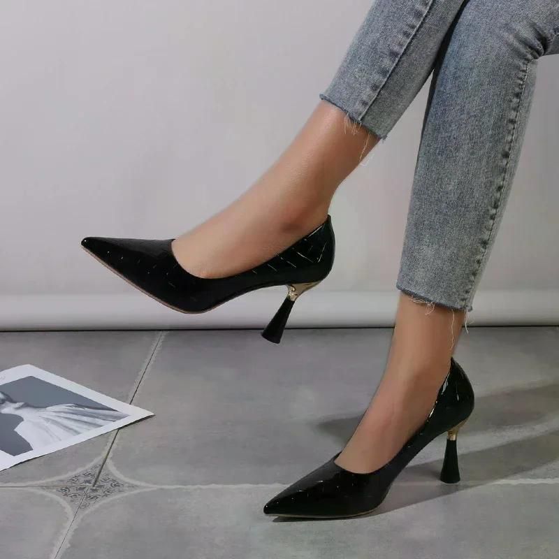 Shoes Woman 2024 Trend New Summer Red Heels Elegant Woman Black Heeled Pointed Toe Pumps Dress Leather White Ladies Shoe