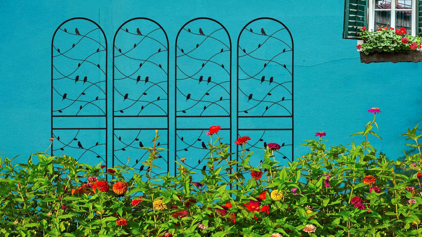 4 Pack Metal Garden Trellis 71" x 19.7" Rustproof Trellis for Climbing Plants Outdoor Flower Support Bird Deco Black