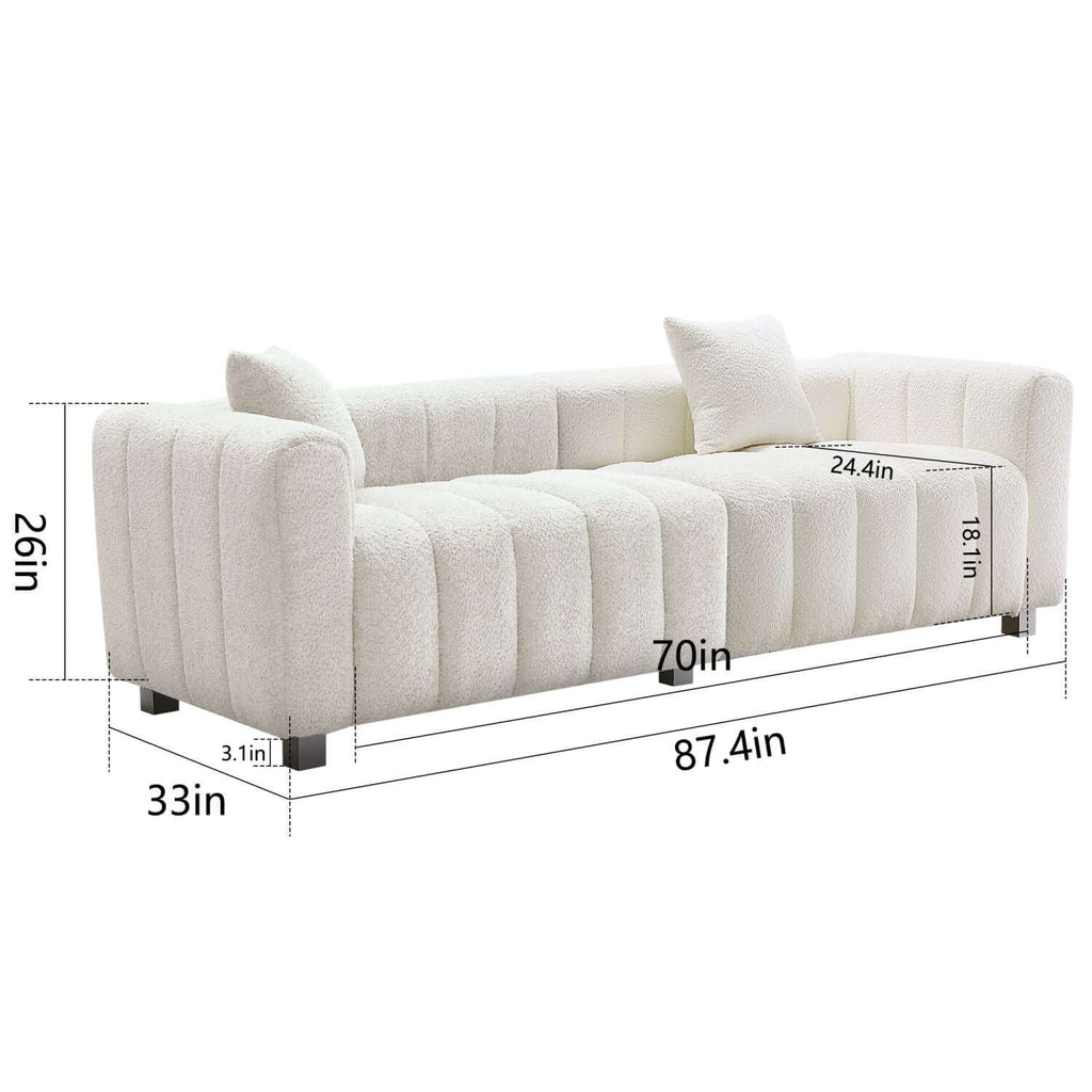 87.4'' Premium Velvet Sofa 3-Seater Loveseat, Modern Bubble Upholstered Couch with Metal Base Legs and 2 Pillows for Living Room, Bedroom.