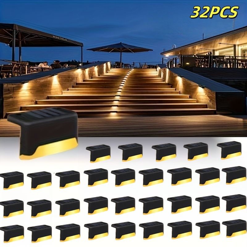 32PCS Solar Deck Lights Outdoor, Solar Step Lights Waterproof Led Solar lights for Outdoor Stairs, Step , Fence, Yard, Patio, and Pathway Family's Gifts (Warm White)