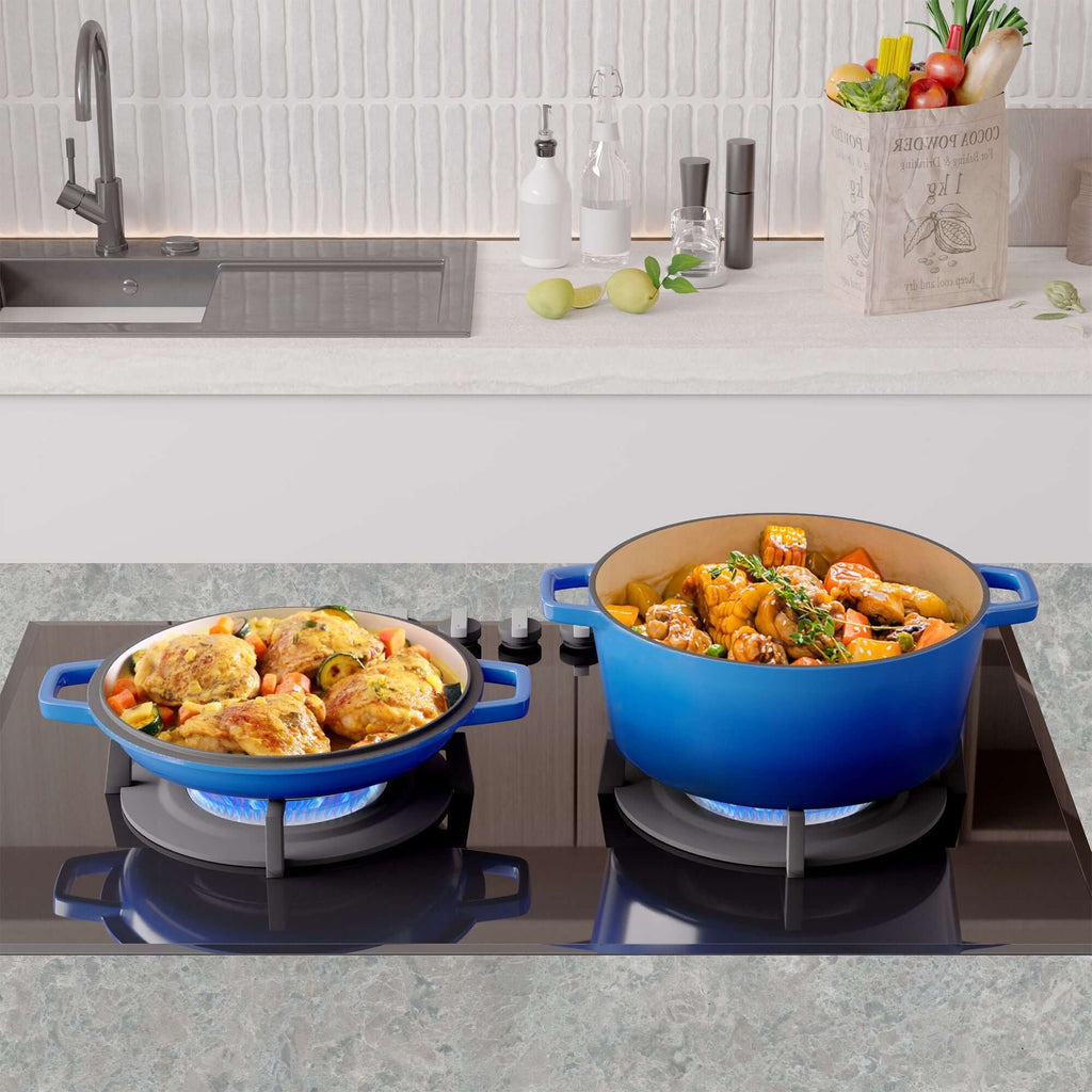 Enameled Cast Iron Dutch Oven with Serving Lid + ENCLOSED THERMAL CIRCLE Design