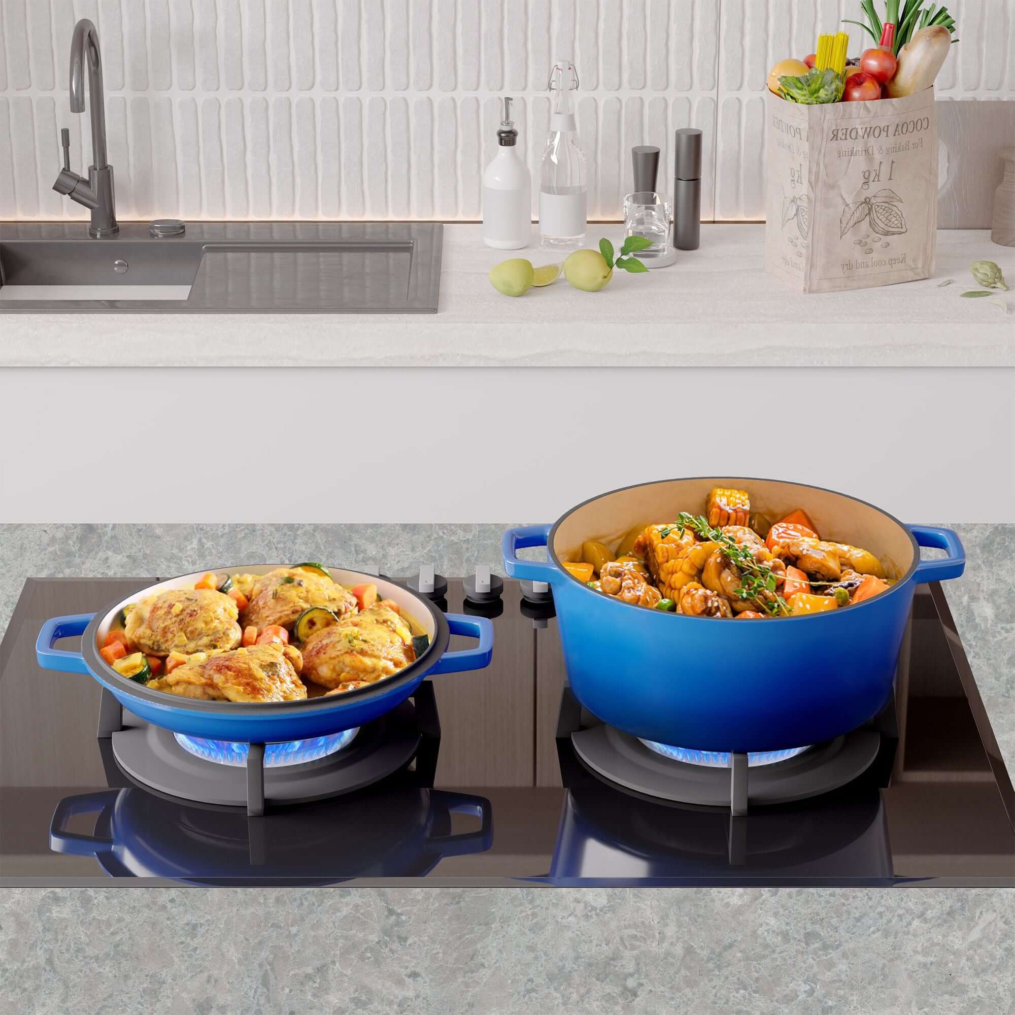 Enameled Cast Iron Dutch Oven with Serving Lid + ENCLOSED THERMAL CIRCLE Design