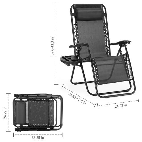 Set of 2 Zero Cravity Lounge Chairs,Outdoor Patio Folding Recliners for Pool Beach with Pillow and Cup Holder