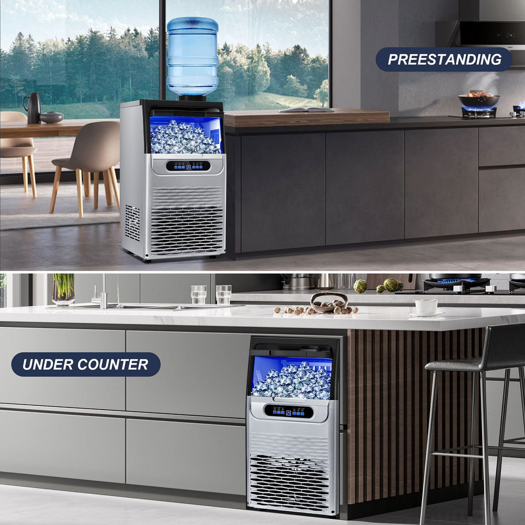 Commercial Ice Maker Machine, 80-110LBS/24H Under Counter Ice Maker, Stainless Steel Freestanding Ice Machine,Self-Cleaning, 2 Water Inlet Modes,Ideal for Restaurant,Home,Bar