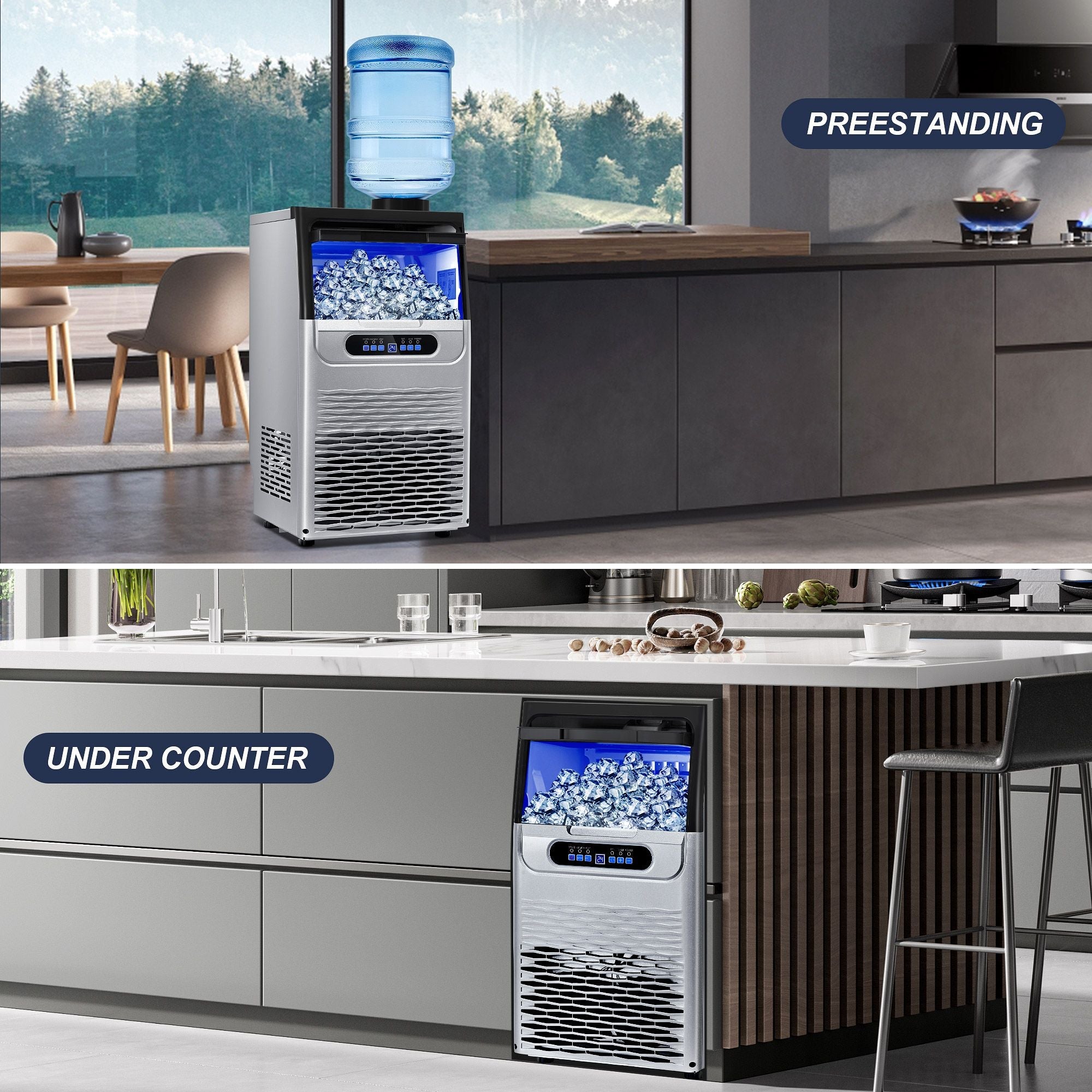 Commercial Ice Maker Machine, 80-110LBS/24H Under Counter Ice Maker, Stainless Steel Freestanding Ice Machine,Self-Cleaning, 2 Water Inlet Modes,Ideal for Restaurant,Home,Bar