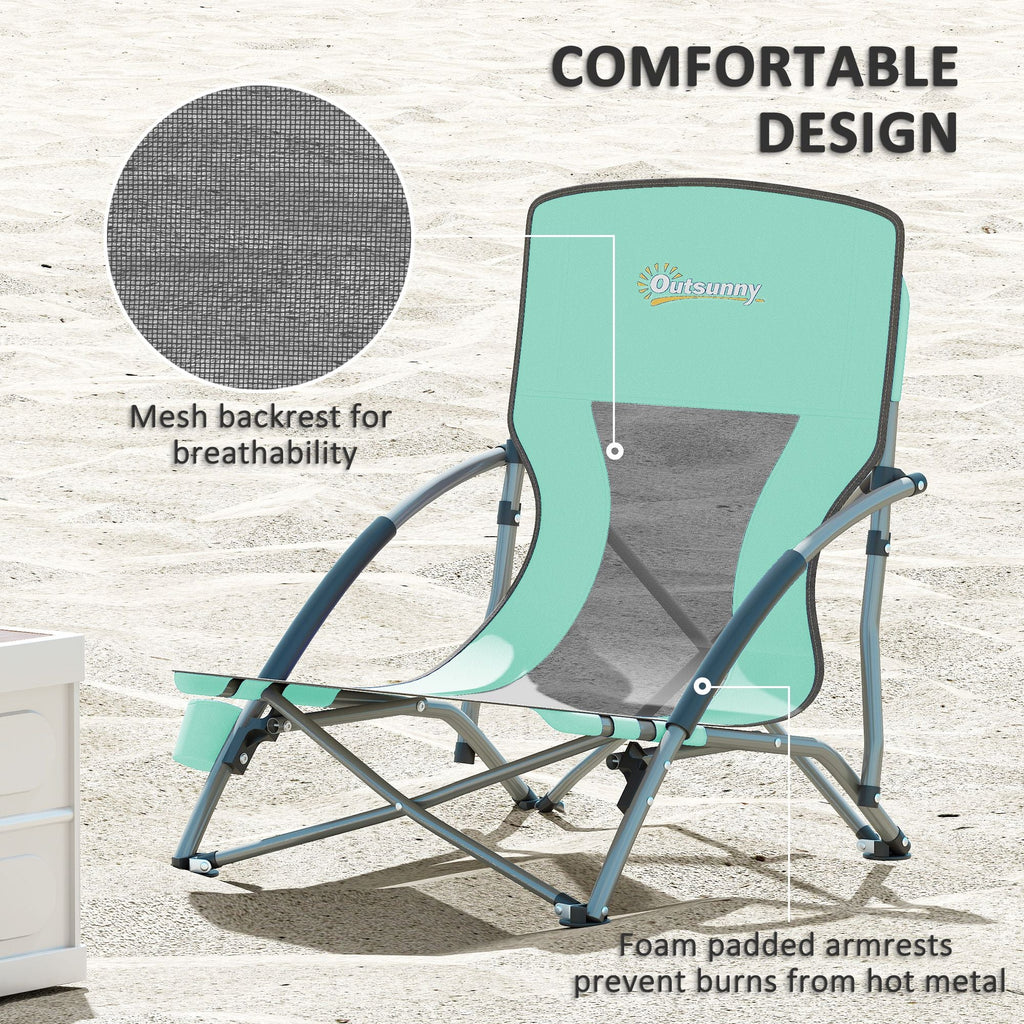 Set of 2 Folding Beach Chairs with Mesh Back, Carry Bag and Cup Holder for Outdoor Camping Lawn Sports Picnic Turquoise