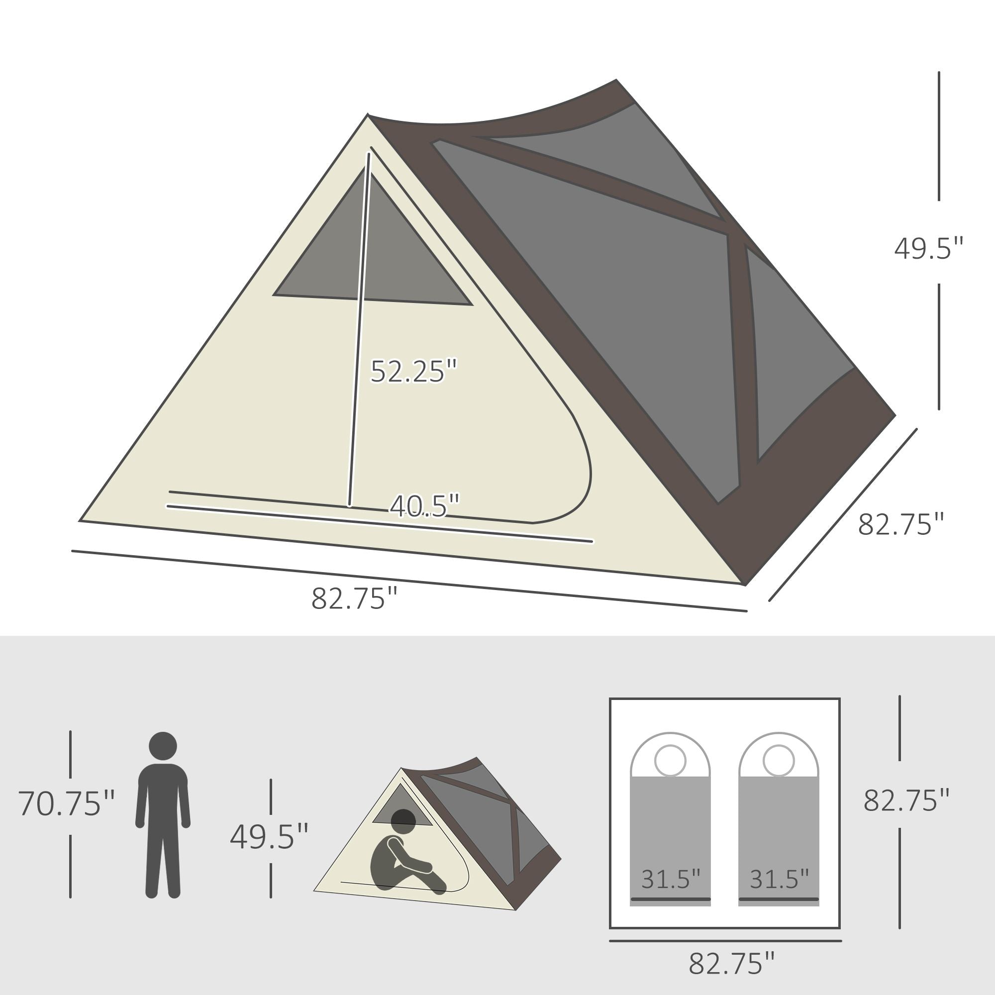 Camping Tent, Easy Setup for 2-3 People, Ventilation Windows, Travel Bag Included
